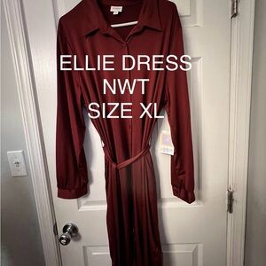 LuLaRoe Burgundy Notched Collar Long Sleeve Dress